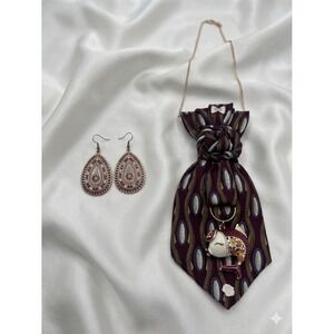 Bill Blass Silk Tie Upcycled Statement Necklace Koi Fish Pendant & Earrings Set
